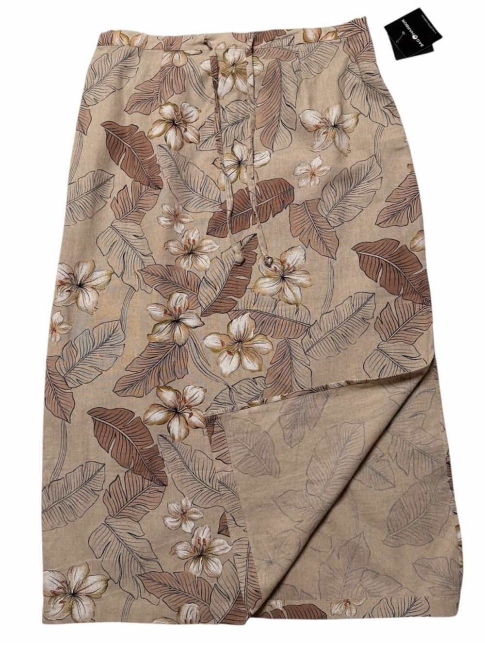 NWT Sag Harbor Tropical Floral Linen Blend Maxi Skirt Tan Brown Size 16